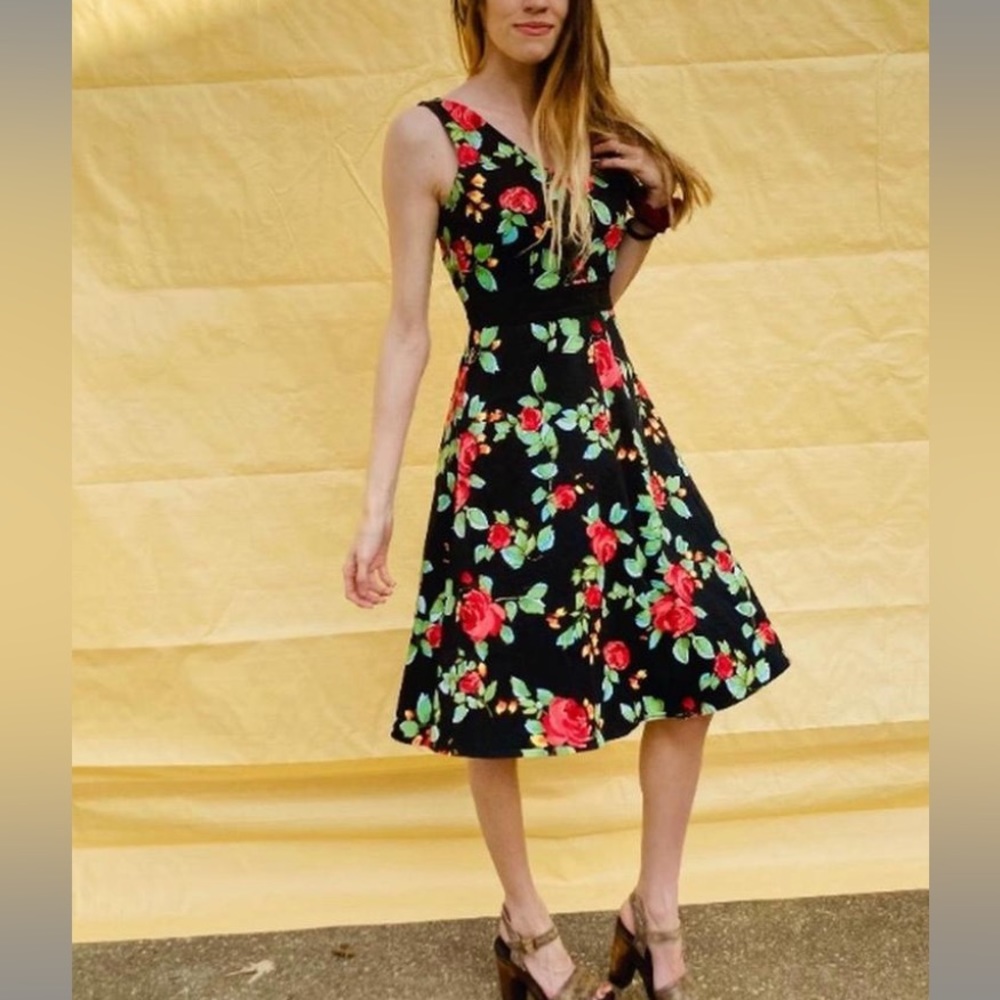 Black Rainbow Vintage Floral Retro Dress - Picture 4 of 7